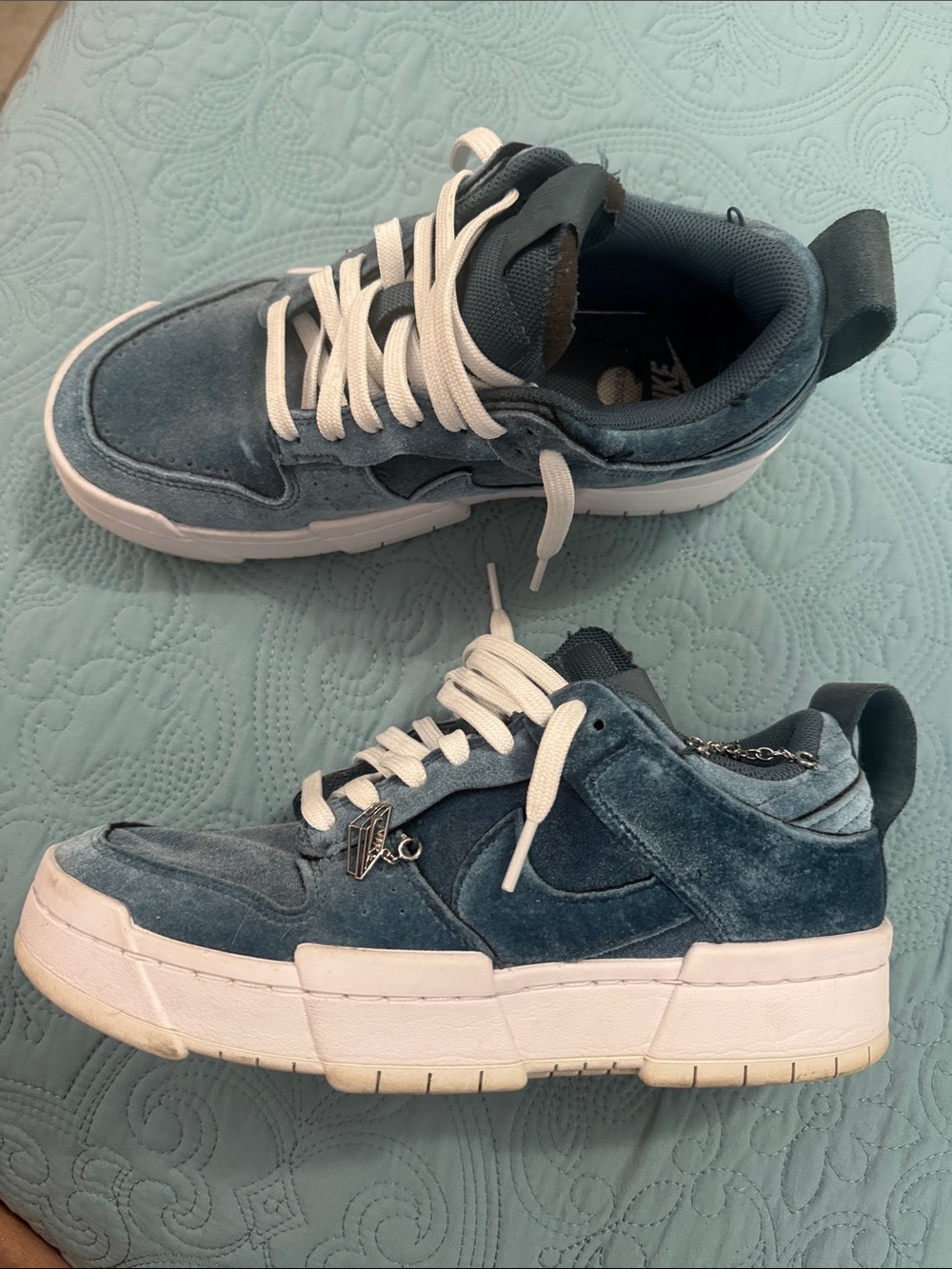 Nike Teal Blue Suede Platform Low-Top Sneakers with White Soles